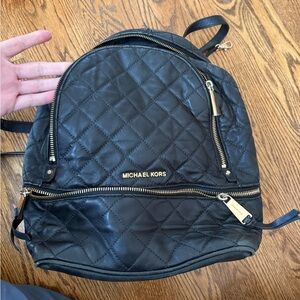 Michael Kors Quilted Black Backpack with Gold Accents